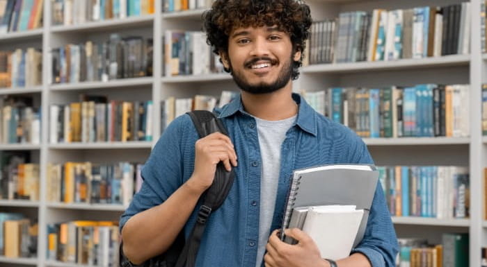 Boy in library
