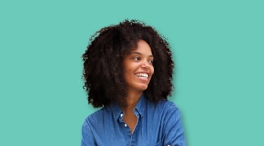Young woman in blue shirt