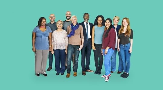 Group of people standing in a line
