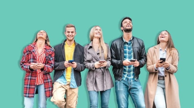 Group of students looking up