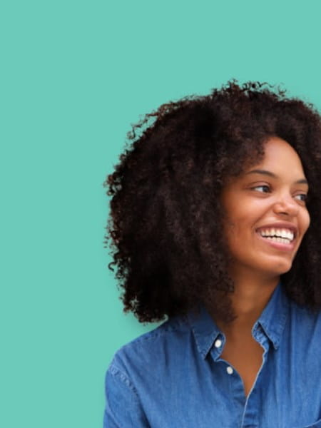 Young woman in blue shirt