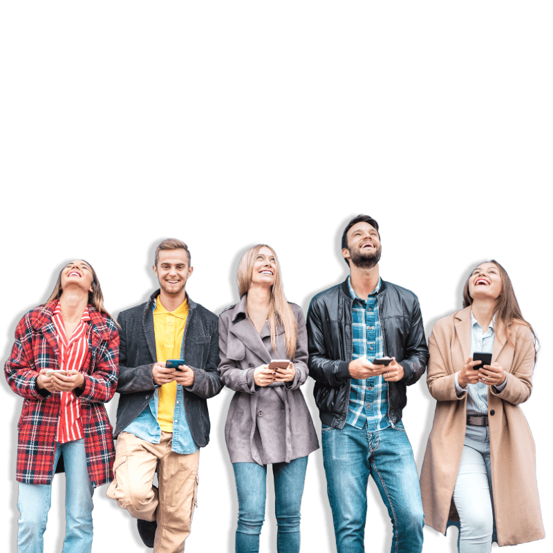 People cutout image on brand colour background